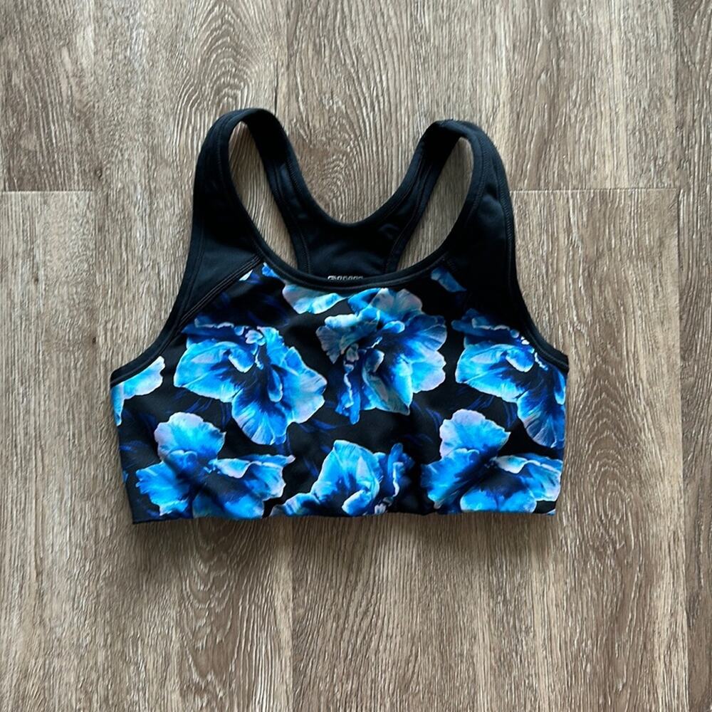 PINK Ultimate Unlined Racerback Sports Bra Blue Floral Size Medium